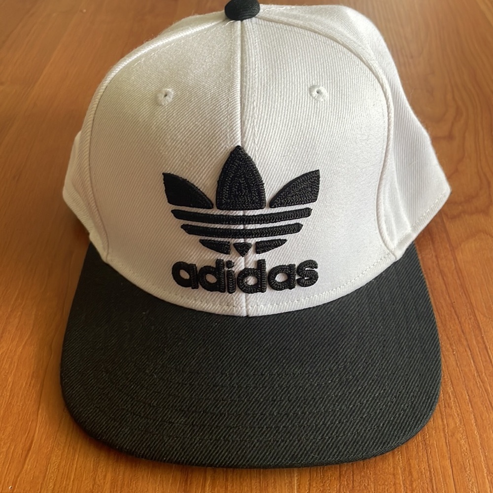 New Adidas Logo Adjustable Trucker Hat Black and White with Green Lid